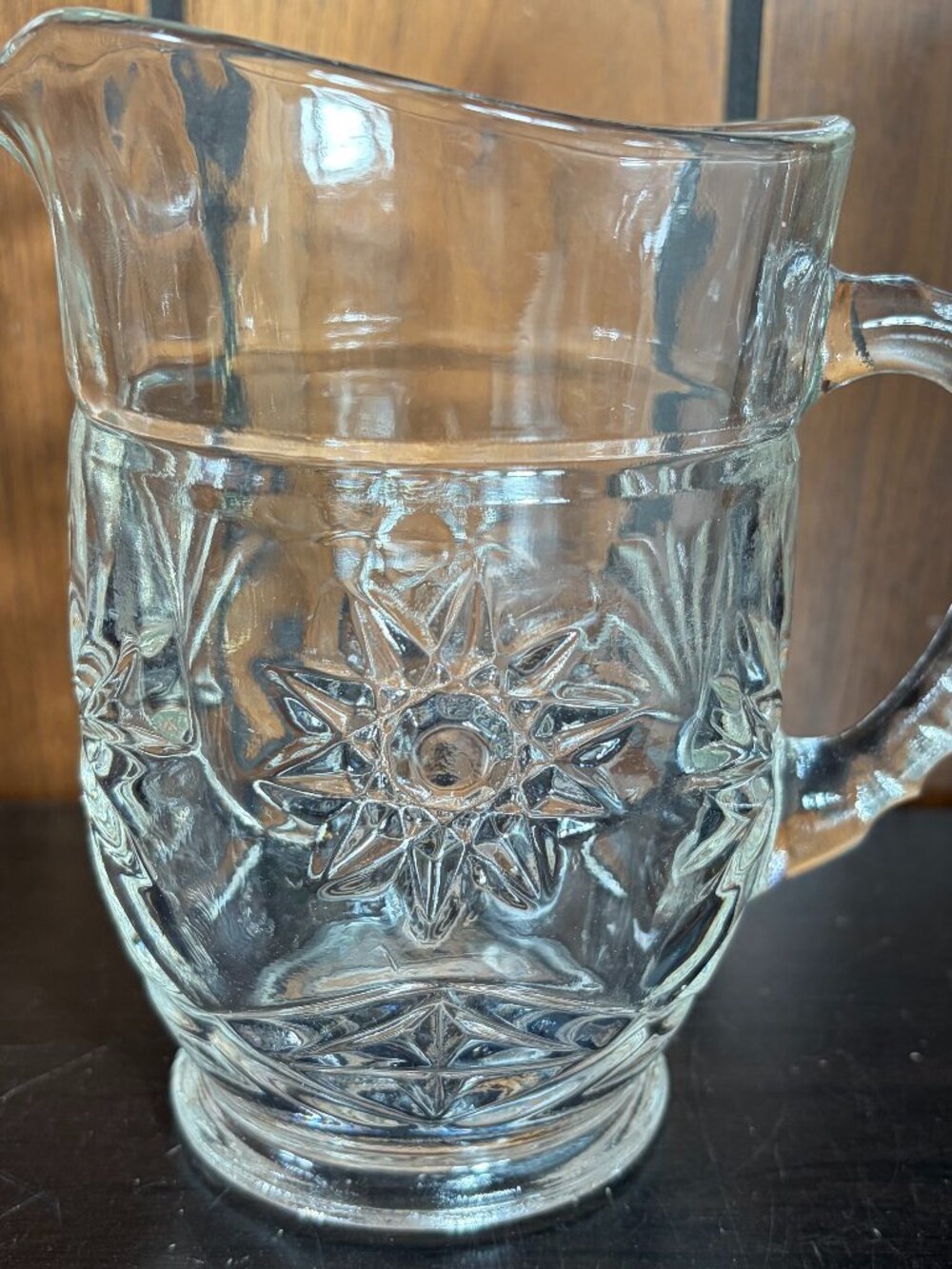 Vintage Anchor Hocking Early American Prescut Star & David Clear Glass Pitcher